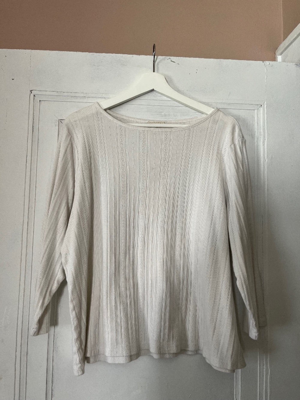 Curator SF Pointelle 3/4 Sleeve Top White Eyelet Blouse 4X Organic Cotton